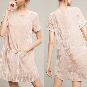 Anthro Floreat Crushed Velvet Dress Cream Gold